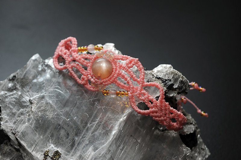 橙月光石。南美巴西蜡线编织手链 - 手链/手环 - 半宝石 