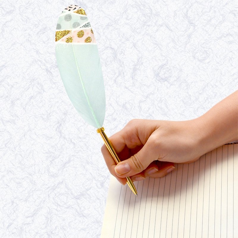 日本Quill Pen 羽毛原子笔Gold奢华系列 G08 羽毛笔 绿意点缀 - 圆珠笔/中性笔 - 其他材质 绿色