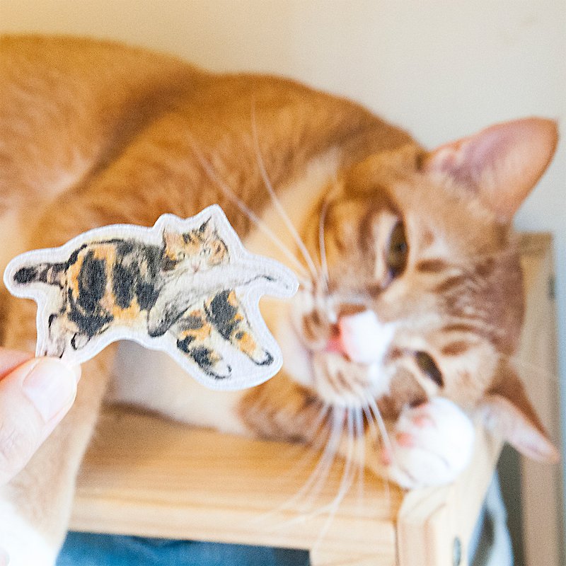 水墨猫咪 - 叼着鱼的猫 - 贴纸 - 纸 橘色