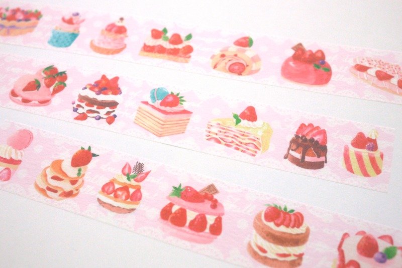 草莓蛋糕(水彩)和纸胶带- 2.5cm x 10M(50cm循环图) - 纸胶带 - 纸 粉红色
