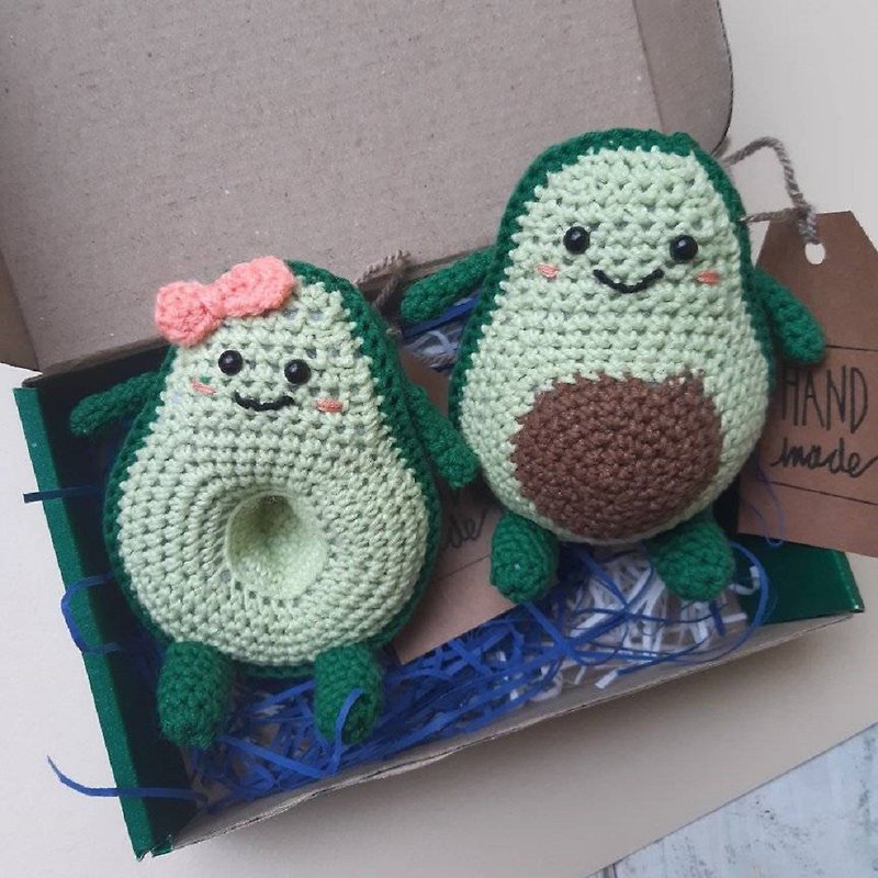 Hand Crochet  Funny Lovers Avocado Set Stuffed Toys Gift for Him Gift for Her - 玩具/玩偶 - 棉．麻 绿色