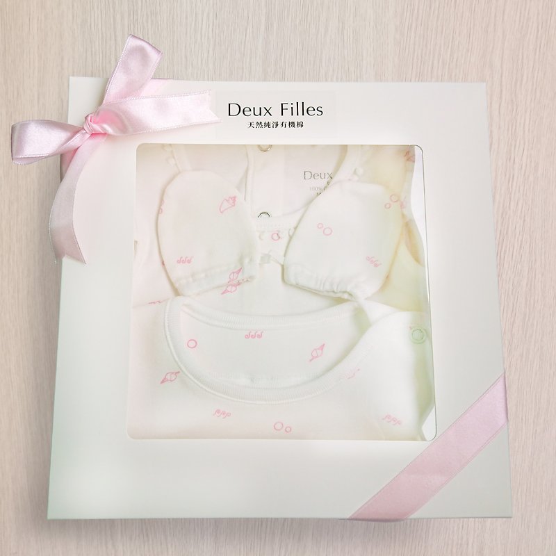 【Deux Filles有机棉】礼盒套组 粉色贝壳 - 满月礼盒 - 棉．麻 粉红色
