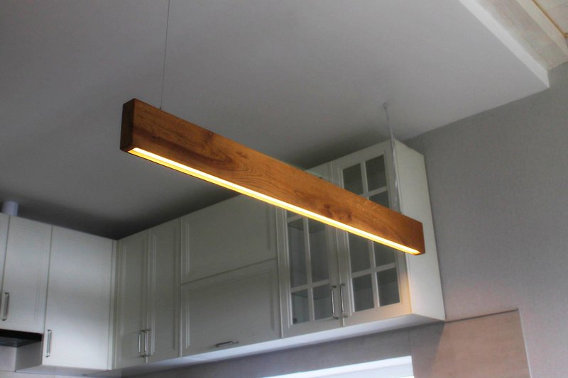 Linear pendant light dining room Wood ceiling light Wood pendant scandinavian - 灯具/灯饰 - 木头 