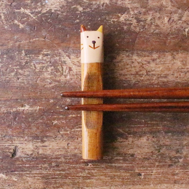 日本制动物漆器筷架(白猫) - 筷子/筷架 - 木头 白色