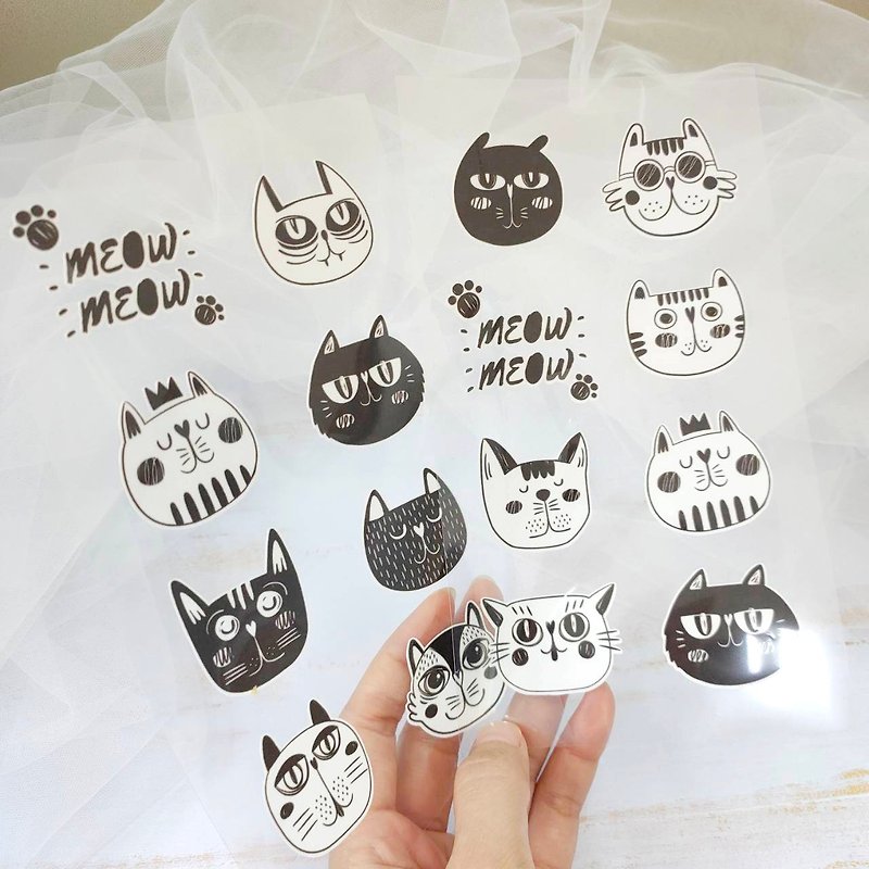 布用贴纸黑白猫咪烫画贴 熨烫防水印花 - 贴纸 - 防水材质 