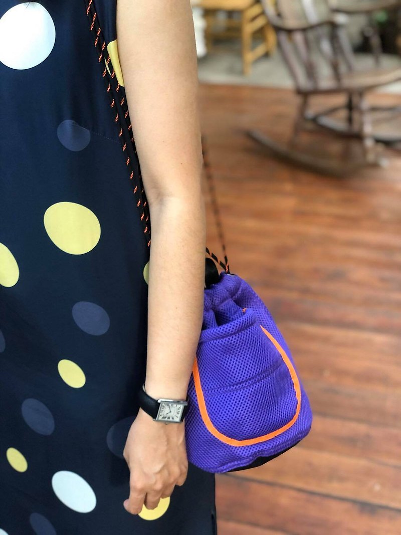 Mini Purple Sandwich Nylon Bucket Bag with strap / Short Handles /Daily use - 侧背包/斜挎包 - 尼龙 紫色