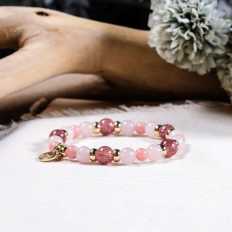 草莓晶 红纹石 粉晶 手链 天然矿石水晶 - 手链/手环 - 玉石 粉红色