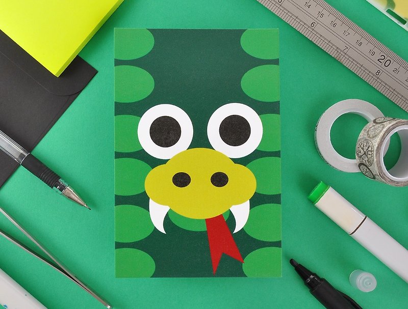 12生肖角色图案贺卡明信片 - 蛇 - 卡片/明信片 - 纸 绿色