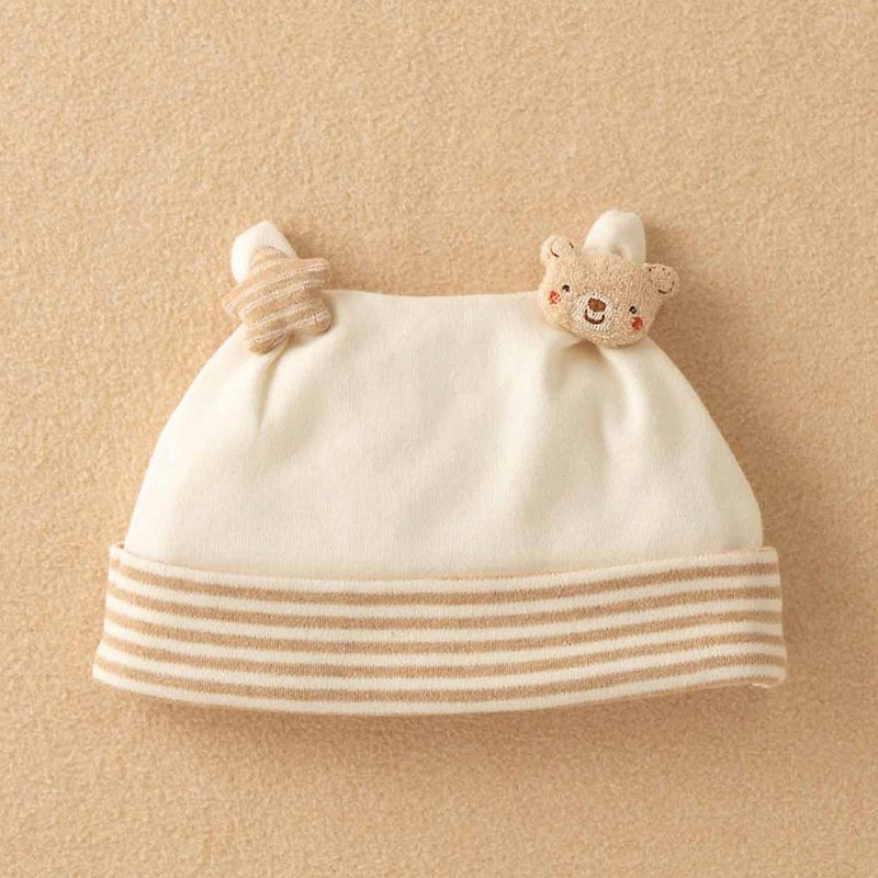 【日本Amorosa Mamma有机棉】小熊婴儿帽 - 婴儿帽/发带 - 棉．麻 白色
