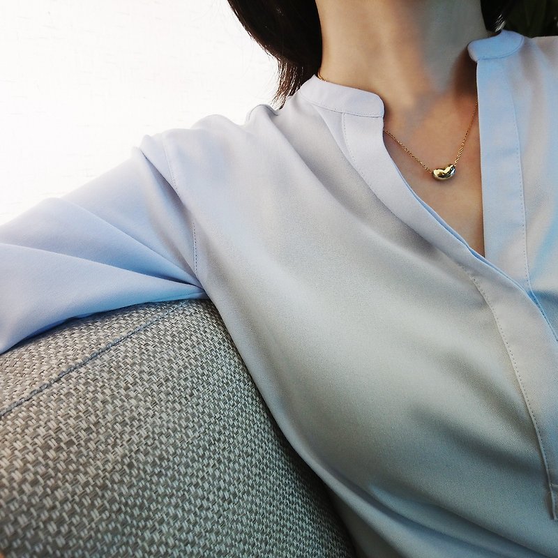 bean heart necklace k_豆子心项链 K金 限量 设计师手做 附包装 - 项链 - 贵金属 蓝色