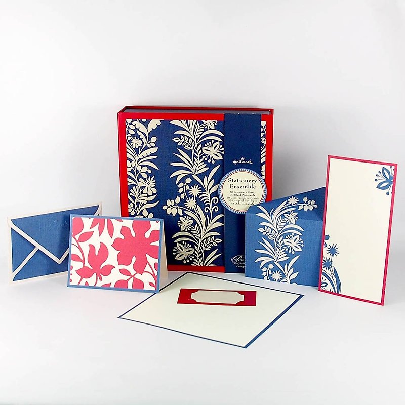经典花卉卡片礼盒3款共60入附造型贴纸【Hallmark-盒卡/多用途】 - 卡片/明信片 - 纸 蓝色