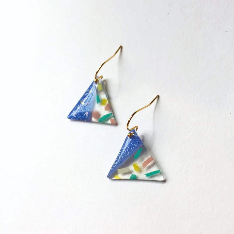 三角御饭团夹式/针式耳环 - 耳环/耳夹 - 塑料 蓝色