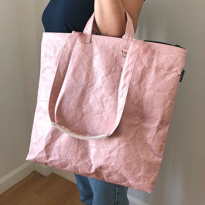 Ultralight waterproof tote bag with 2 straps - DUSTY PINK - 手提包/手提袋 - 防水材质 粉红色