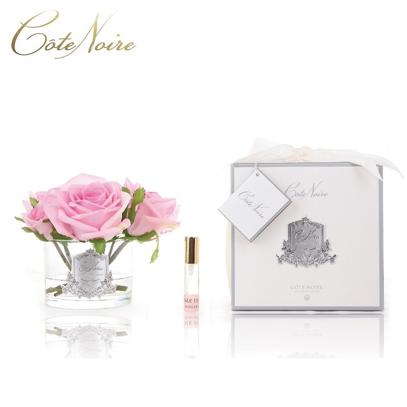 法国 Côte Noire 蔻特兰 五朵粉红玫瑰香氛花透明瓶 - 香薰/精油/线香 - 其他材质 