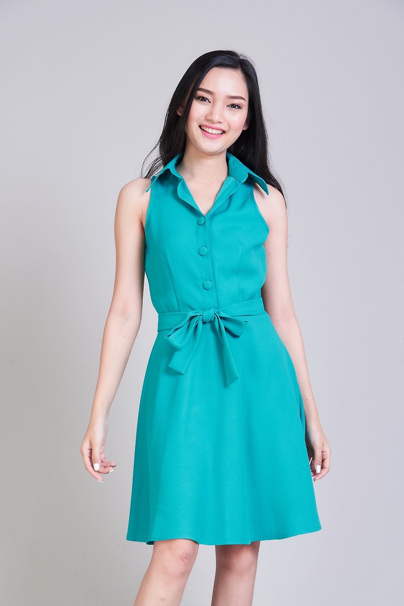 Jade Green Dress Work Dresses Summer Dress Sundress Shirt Dress Swing Dres - 洋装/连衣裙 - 聚酯纤维 蓝色
