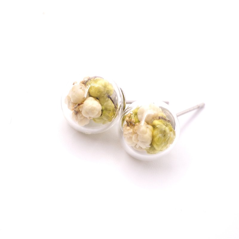 A Handmade 淡青小米花玻璃球耳环 - 耳环/耳夹 - 植物．花 