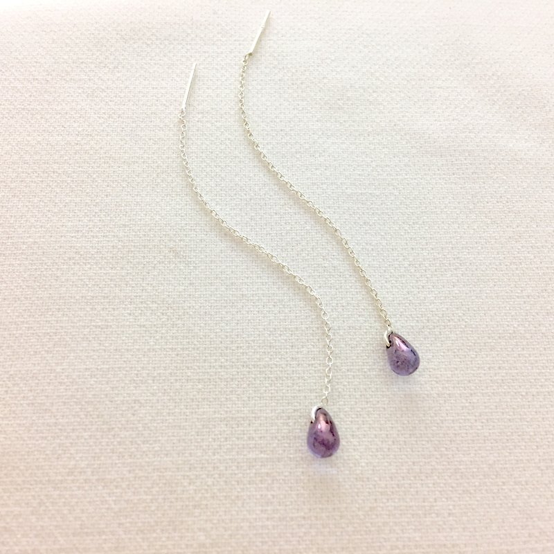 紫色魅力耳链 S925纯银耳环 抗过敏 - 耳环/耳夹 - 纯银 紫色