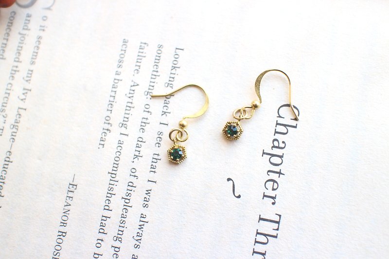 迷你愿望-锆石 黄铜耳环-可改夹 - 耳环/耳夹 - 其他金属 绿色