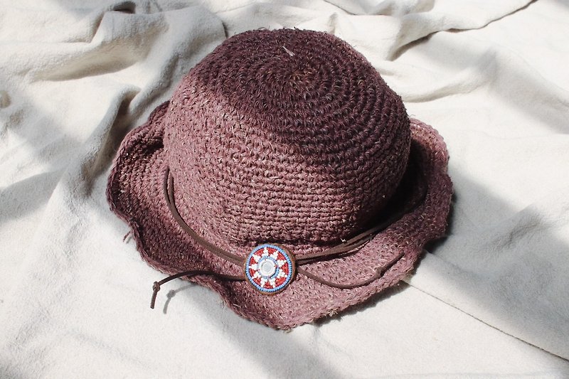OMAKE REMAKE 大麻编织阿富汗徽章皮绳帽   红褐色 - 帽子 - 棉．麻 咖啡色