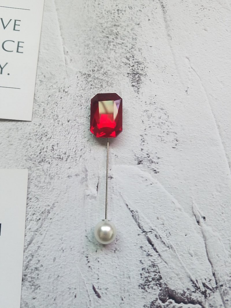 热情红色宝石系列胸针一字针插针西装胸花新郎 - 胸针 - 玻璃 红色