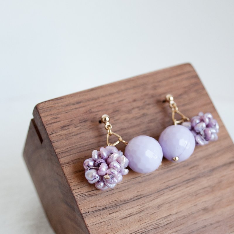 TeaTime 萌紫串珠 耳夹 - 耳环/耳夹 - 其他材质 紫色