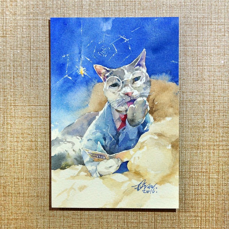 水彩原画【盛竹猫】 - 海报/装饰画/版画 - 纸 蓝色