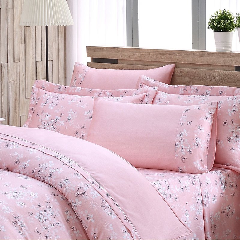 特大尺寸清新花漾(粉)-天丝两用被床罩六件组【100%莱赛尔】 - 寝具 - 丝．绢 粉红色