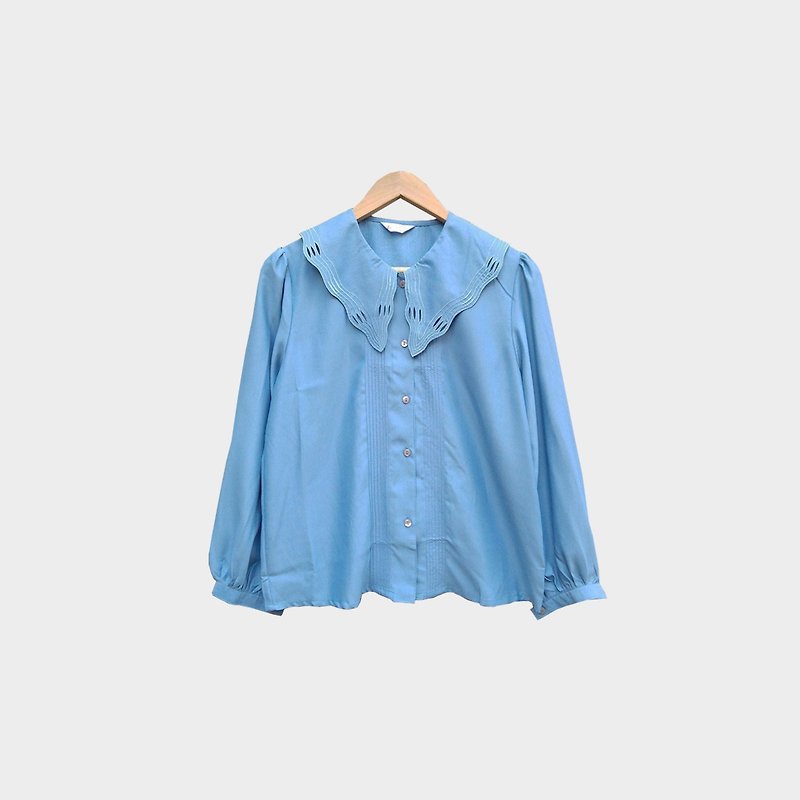 古着绣线压纹特殊大领蓝衬衫 029 - 女装衬衫 - 聚酯纤维 蓝色