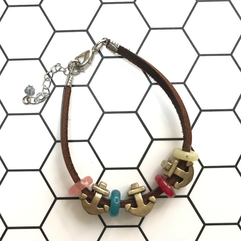 泰国Motta设计-许愿船锚·皮绳趣味金属手链 - 手链/手环 - 其他材质 