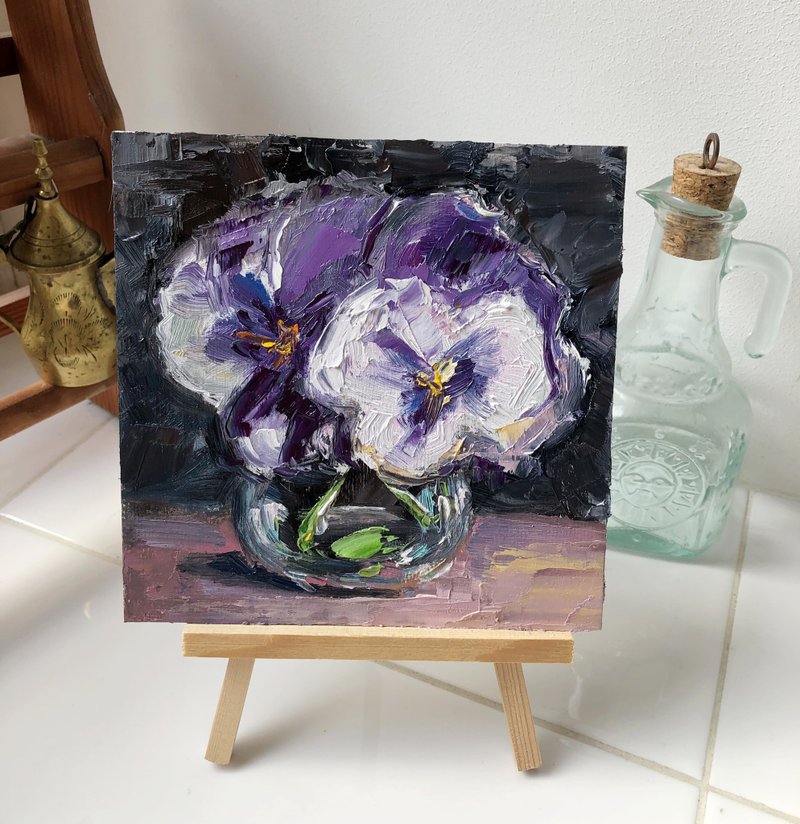 Pansies Painting Wall Decor 油畫原作 Original Birth Flowers Art - 海报/装饰画/版画 - 其他材质 多色