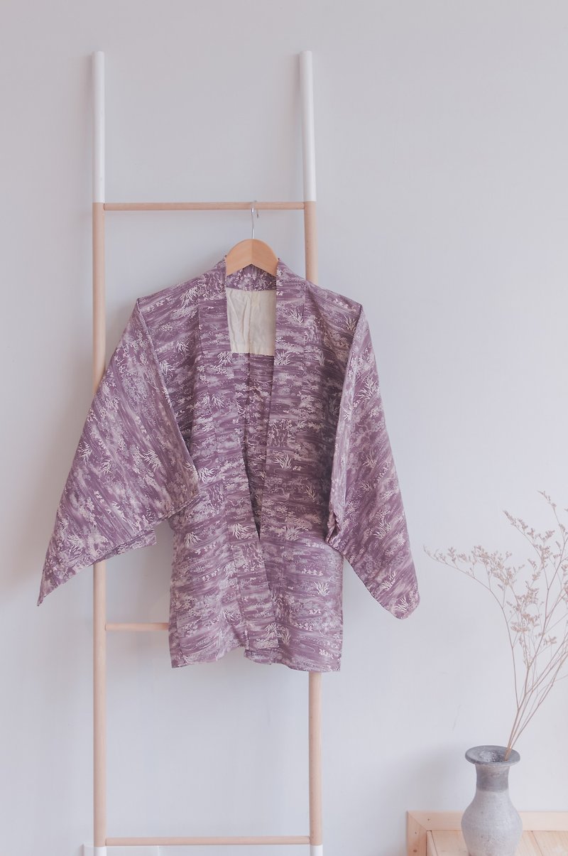古着和服 / 紫色川河庭院和服外套 - 女装休闲/机能外套 - 丝．绢 紫色