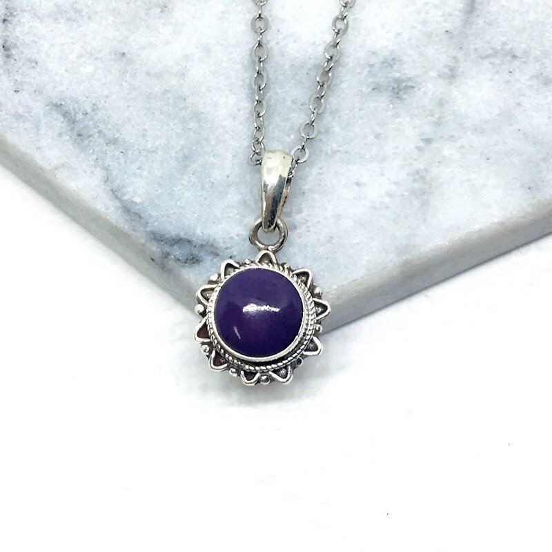 舒俱徕石925纯银星星设计项链 尼泊尔手工镶嵌制作 - 项链 - 宝石 紫色