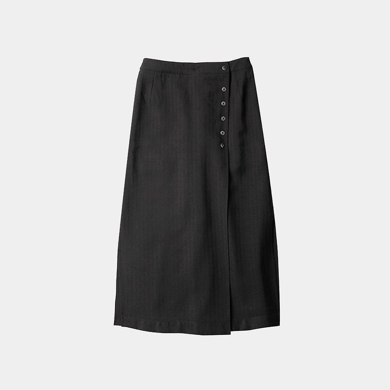 单排扣复古开衩半身裙 中长款直筒小黑裙 No.573 - 裙子 - 其他材质 黑色