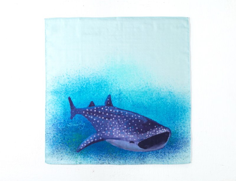 大巾鱼。豆腐鲨。大小手帕 - 手帕/方巾 - 棉．麻 蓝色