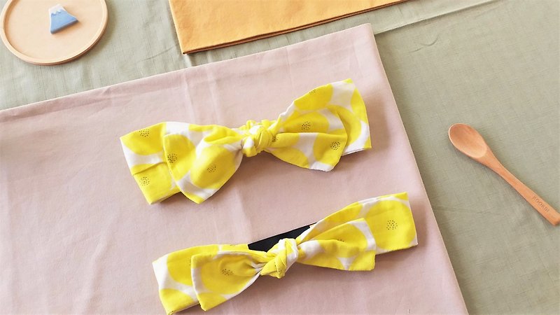 柠檬水玉l 限量 l 蝴蝶结 绑带式  发带 日系 质感 - 发带/发箍 - 棉．麻 黄色