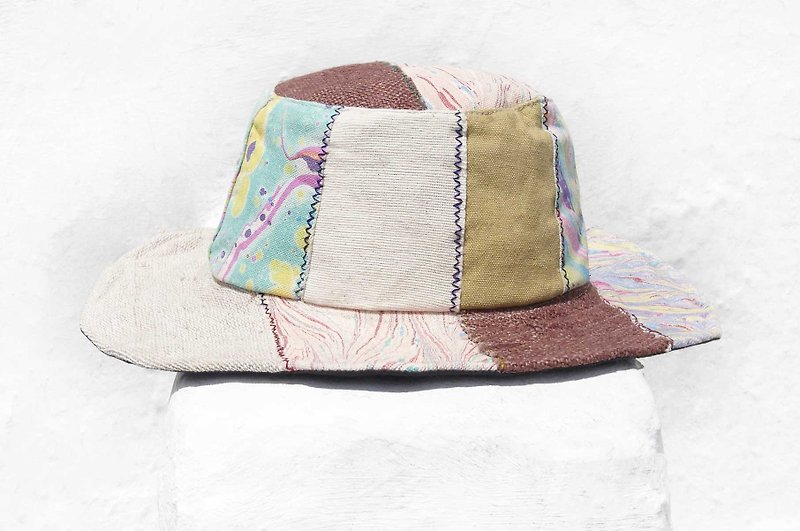 摩洛哥风拼接手织棉麻帽 编织帽 渔夫帽 遮阳帽 草帽-咖啡田园风 - 帽子 - 棉．麻 多色