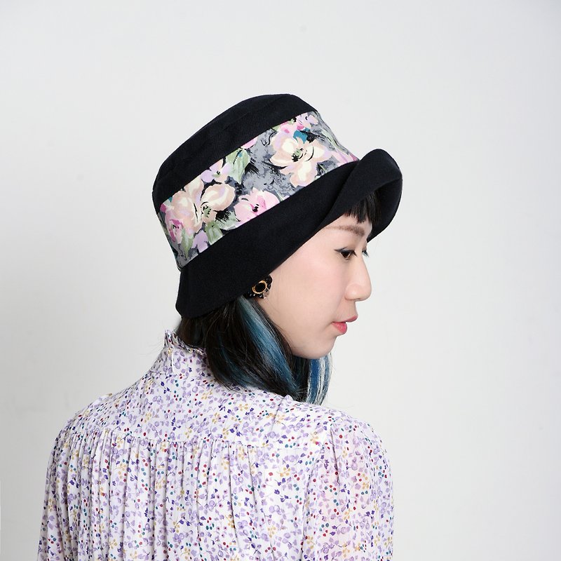 JOJA│淑女帽 / 黑 x 粉花 - 帽子 - 其他材质 粉红色