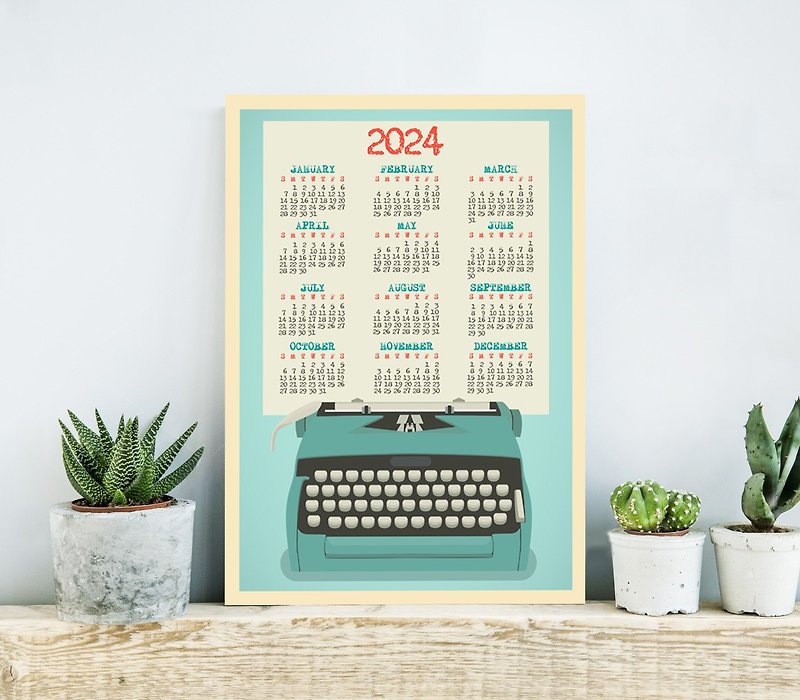 2024 年挂历，办公室装饰超大蓝色 - 海报/装饰画/版画 - 纸 