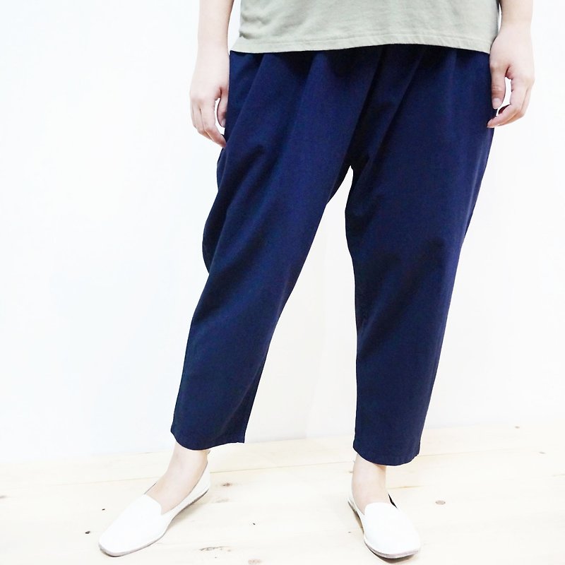 【柒伍八〇 x MIT】纯棉九分哈伦裤(深蓝色)(男女通穿) - 女装长裤 - 棉．麻 蓝色