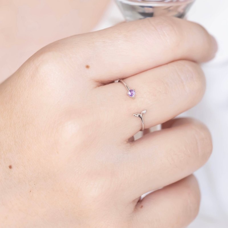紫水晶925纯银美人鱼戒指 可调式戒指 - 戒指 - 宝石 银色