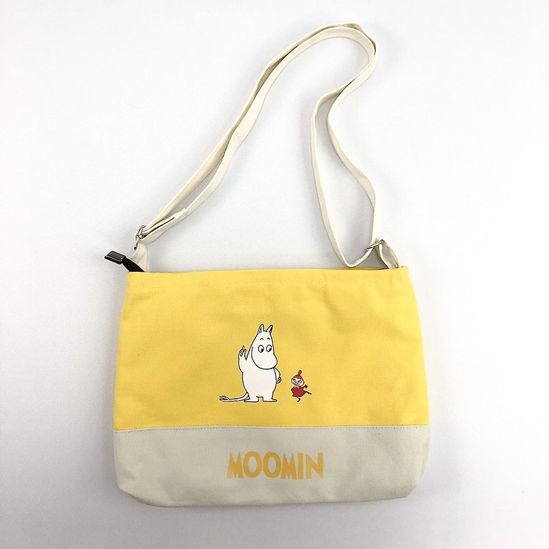 Moomin噜噜米授权-拼色肩背包(黄) - 侧背包/斜挎包 - 棉．麻 白色