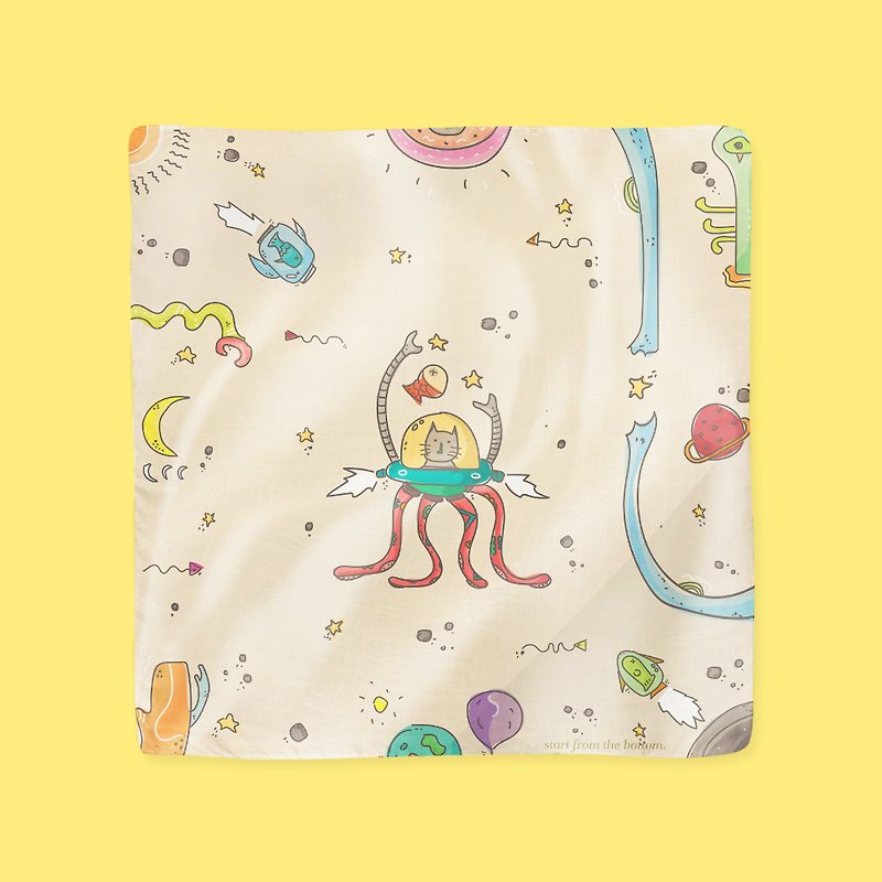Illustrated Scarf - Summer Galaxy - 丝巾 - 聚酯纤维 卡其色