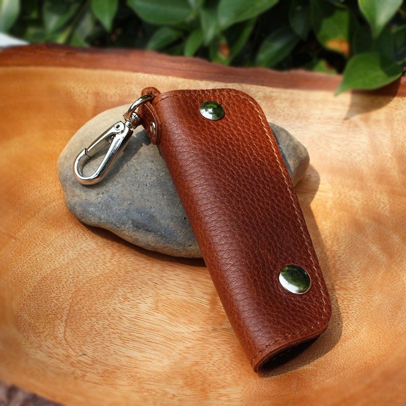 Car Key Case - Red Brown (Milled Grain Genuine Cow Leather) / Key Case / Key Holder - 钥匙链/钥匙包 - 真皮 