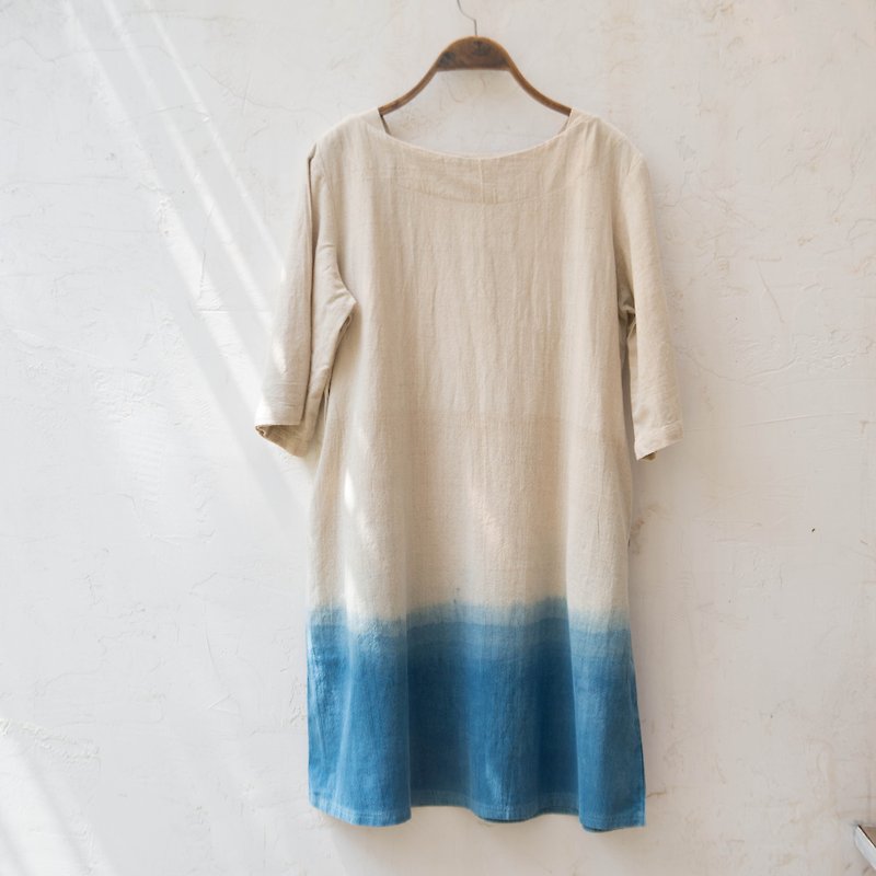 sea wave tunic | handwoven indigo dyed cotton | - 洋装/连衣裙 - 棉．麻 蓝色
