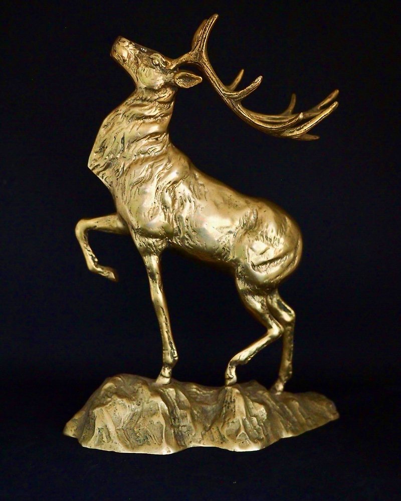 英国古董全黄铜公鹿手工雕塑品 - 摆饰 - 其他金属 
