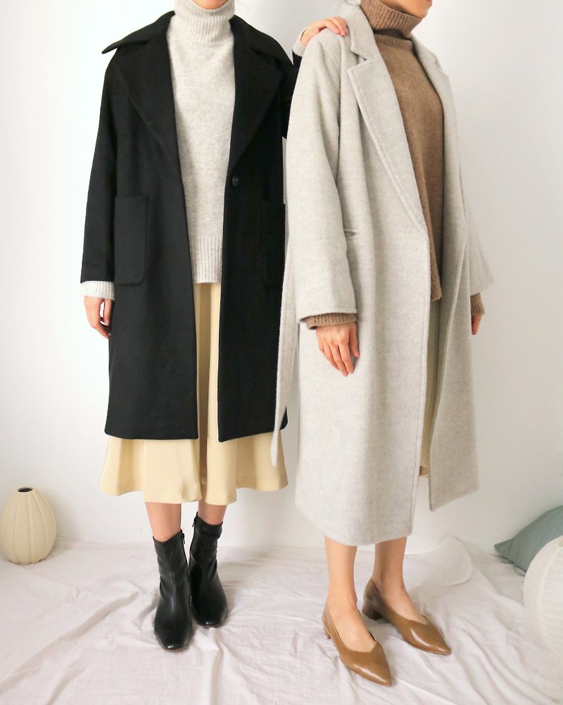 Mayfair Coat 黑色经典翻领喀什米尔羊毛大衣(可订做其他颜色) - 女装休闲/机能外套 - 羊毛 黑色