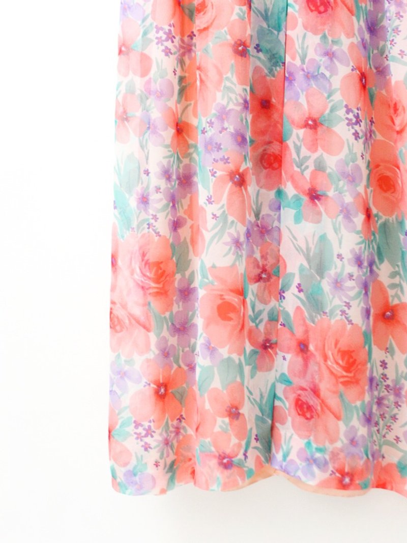 【RE0614D1197】初夏日本制甜美浪漫粉色花朵无袖古着洋装 - 洋装/连衣裙 - 聚酯纤维 粉红色