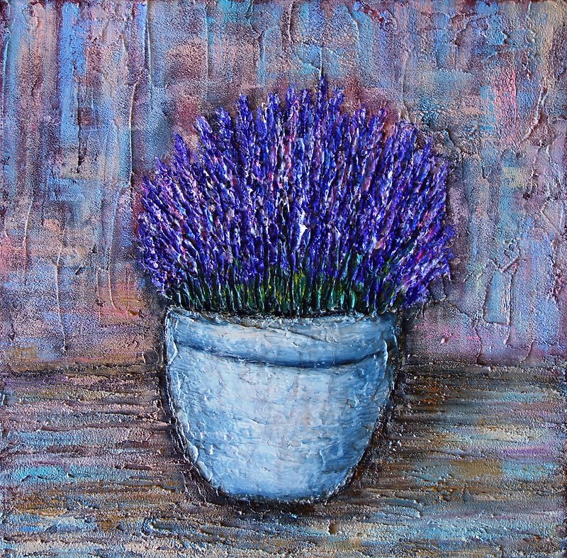 Lavender Flowers Painting Oil Floral Original Art 油畫原作 Artwork Canvas Art - 海报/装饰画/版画 - 颜料 粉红色
