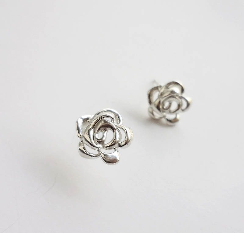 温柔蔷薇 简单款 银耳环-耳针 - 耳环/耳夹 - 纯银 银色