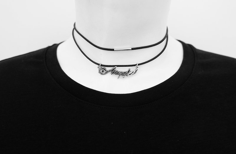 Angel double cord choker / necklace in black , waxed cotton cord - 项链 - 其他材质 黑色
